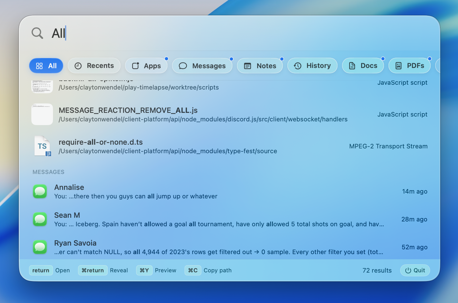 Beacon All filter showing blended search sources
