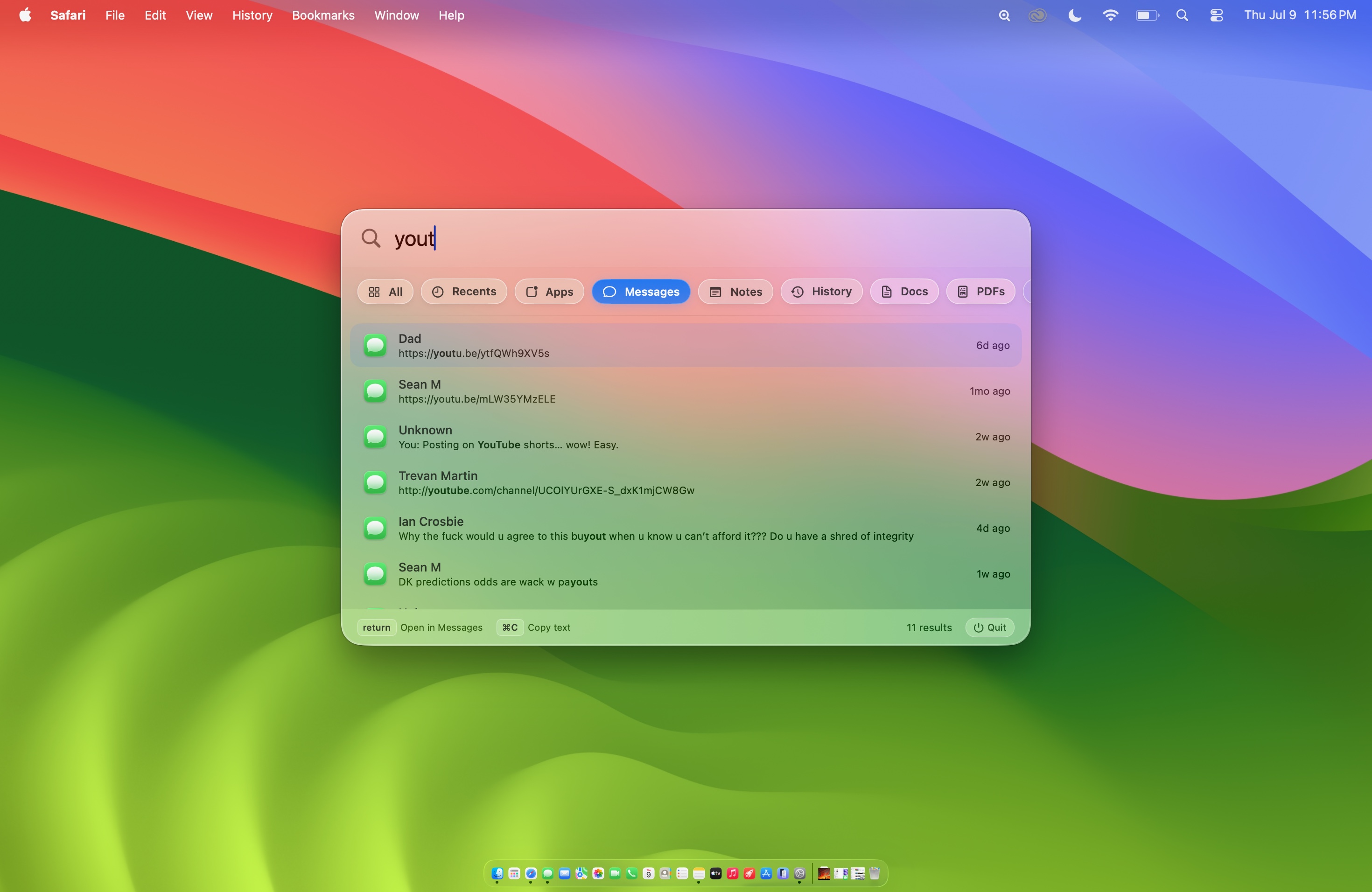 Beacon searching messages over the macOS desktop