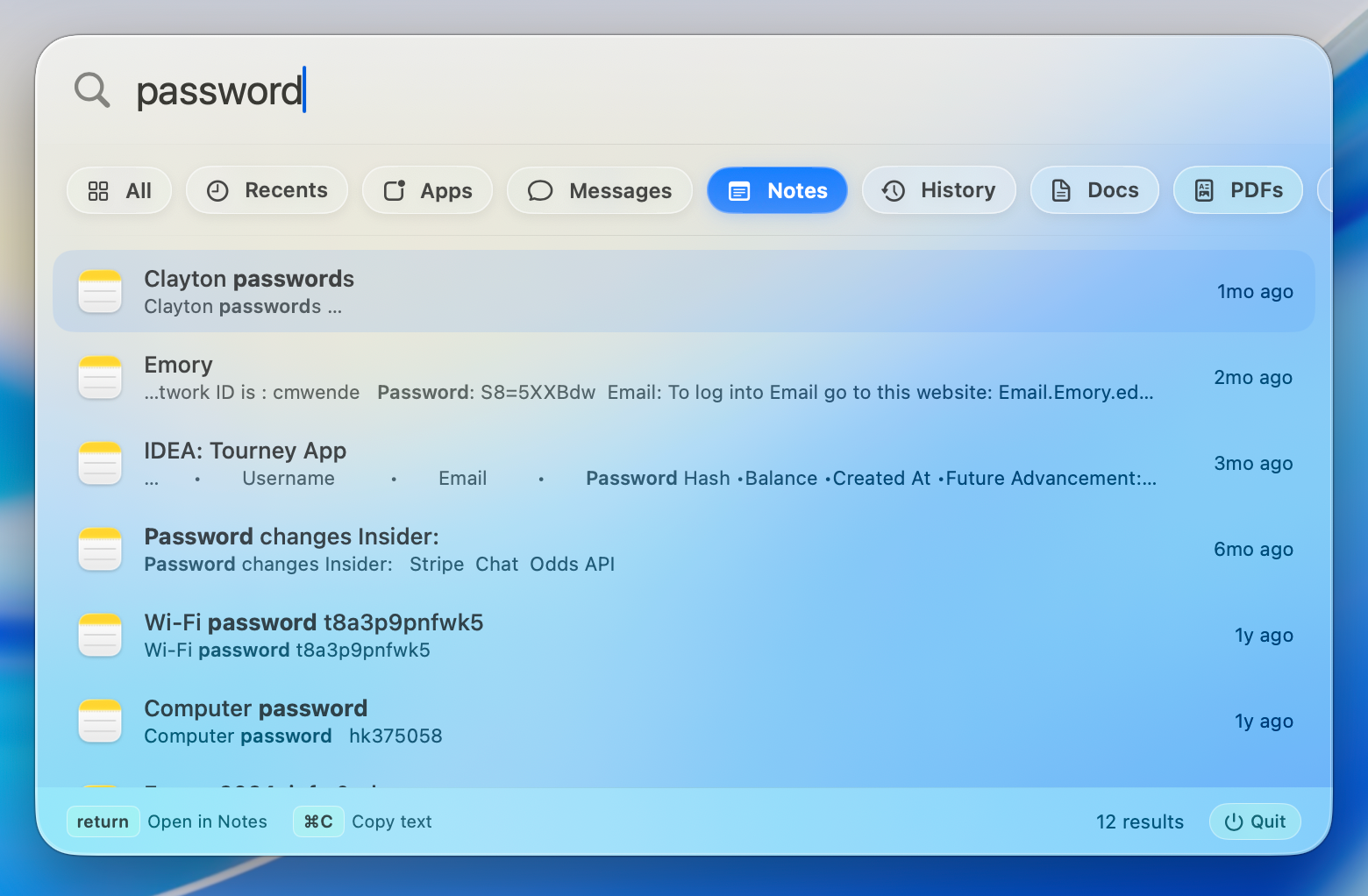 Beacon searching Apple Notes by title and body